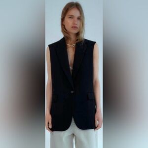 Zara long black sleeveless blazer vest (gilet, waistcoat) Size S